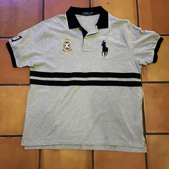 Polo Ralph Lauren Other - Polo Ralph Lauren Crest Polo Shirt Gray Black Rugby Big Pony Stripe Mens 2XB